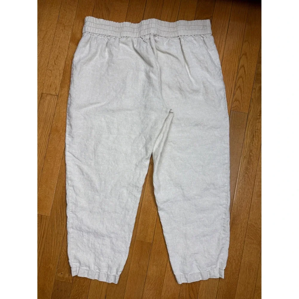 Eileen Fisher Womens Oatmeal 100% Organic Linen Tapered Cropped Pants Size M